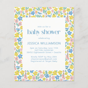 Budgetgul Ditsy Blommig Baby Shower Inbjudan