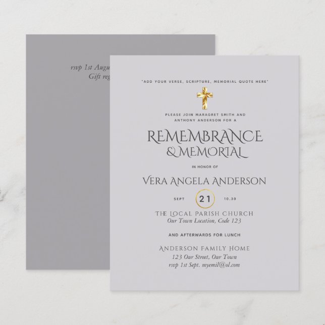 BUDGEThågkomst Memorial Guld Kor Inbjudan (Fram/baksida)