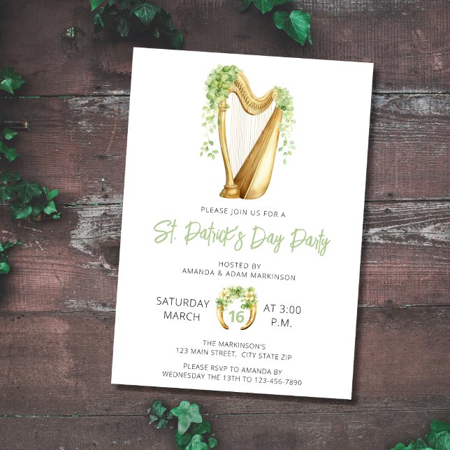 BudgetHarp St. Patricks Day Watercolor Party Inbjudningar (Skapare uppladdad)