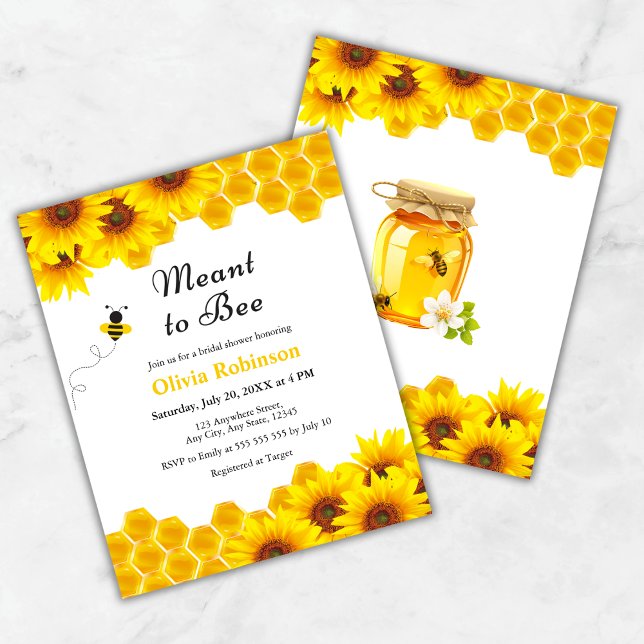 Budgethonung Meant till Bee Möhippa Inbjudan (Budget Yellow Floral Honey Meant to Bee Bridal Shower Invitation )