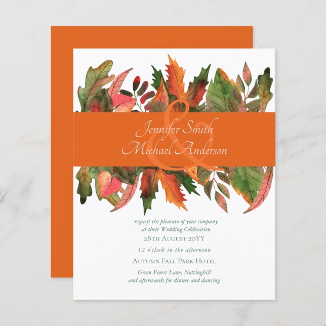 BUDGEThösten Höst löv Bröllopsinbjudningar (Fram/baksida)