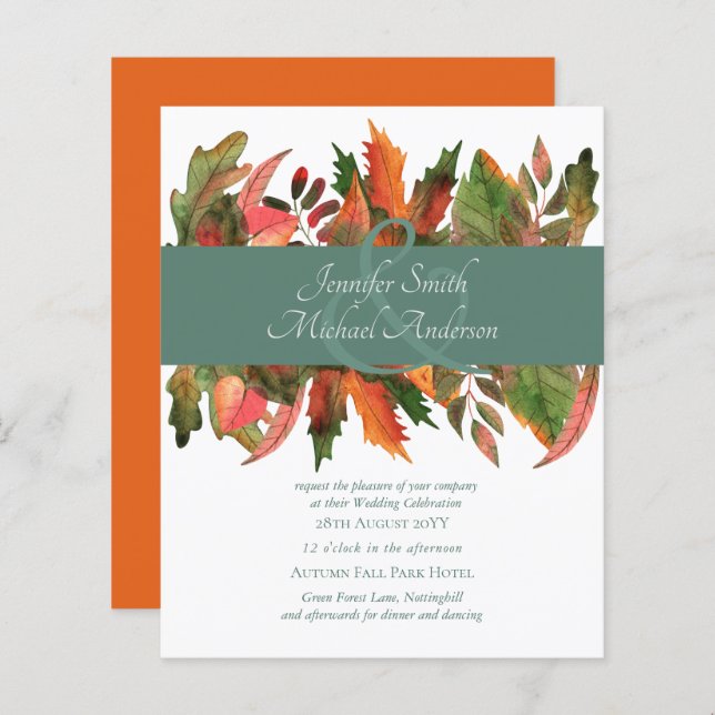 BUDGEThösten Höst löv Bröllopsinbjudningar (Fram/baksida)