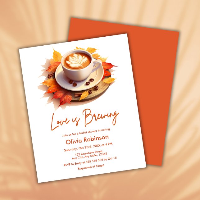 Budgethösten Kärlek är Möhippa Inbjudan (Budget Fall Autumn Love is Brewing Coffee Bridal Shower Invitation  )