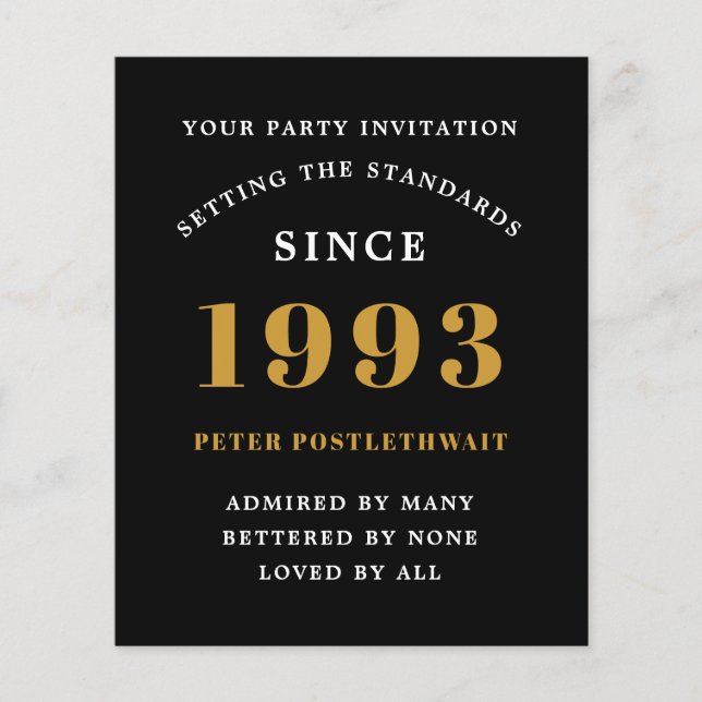 Budgetinbjudan 30års födelsedag 1993, Svarta Guld Flygblad (Framsidan)