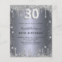 Budgetinbjudan 30års födelsedag silver glitter