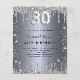 Budgetinbjudan 30års födelsedag silver glitter