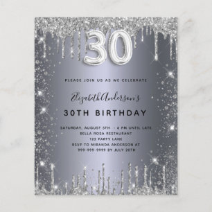 Budgetinbjudan 30års födelsedag silver glitter