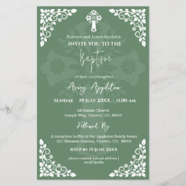 Budgetinbjudan Blommigt Kor Baptism Ferns Grönt Flygblad