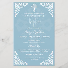 Budgetinbjudan Blommigt Kor Baptism Himmel Blue Flygblad