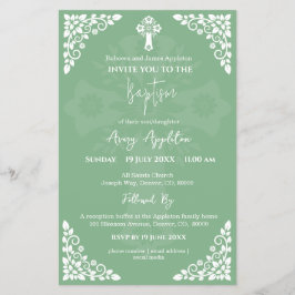 Budgetinbjudan Blommigt Kor Baptism Sage Grönt Flygblad