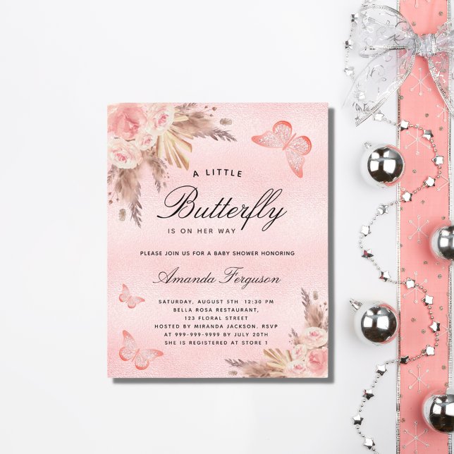 Budgetinbjudan för babydusch-fjäril-pampas (Skapare uppladdad)