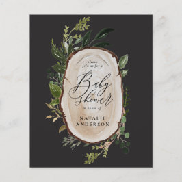 Budgetinbjudan för babydusch för Rustic-träsegment Flygblad