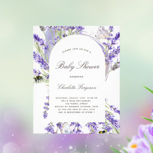 Budgetinbjudan för babydusch i Lavender blommigt Flygblad