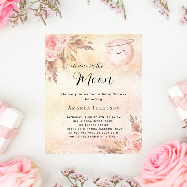  budgetinbjudan för babyduschen måne pampas flygblad (Skapare uppladdad)