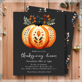 Budgetinbjudan för Boho Folk Pumpkin Thanksgiving-