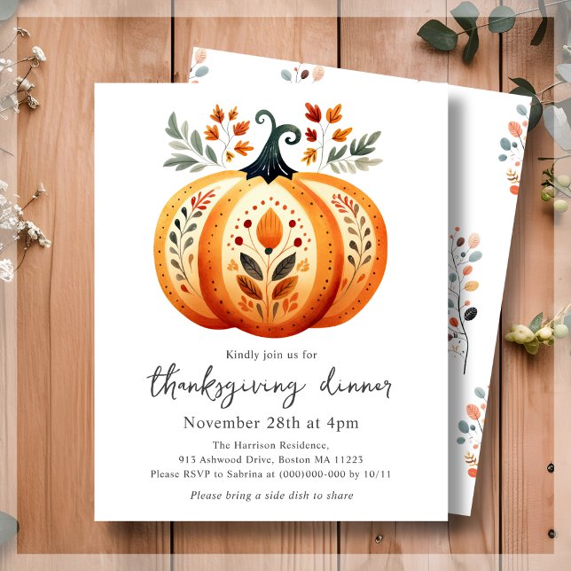 Budgetinbjudan för Boho Folk Pumpkin Thanksgiving- (Skapare uppladdad)