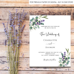 Budgetinbjudan för Eucalyptus lavender bröllop Flygblad