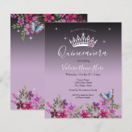 Budgetinbjudan för Flower Butterfly Quinceanera