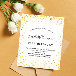 Budgetinbjudan för födelsedagen, vita guld glitter flygblad