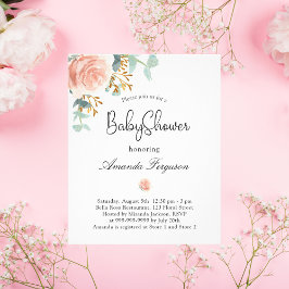 Budgetinbjudan för grön blommigt för babyvisningsp flygblad
