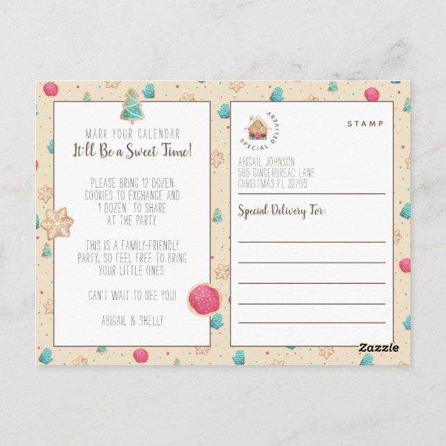 Budgetinbjudan för jul-cookie Exchange Party Vykort (Baksida)