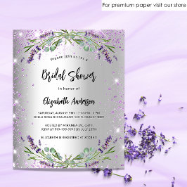 Budgetinbjudan för lavender-möhippa i silver flygblad