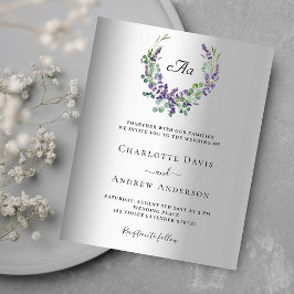 Budgetinbjudan för Lavender silver monogram bröllo