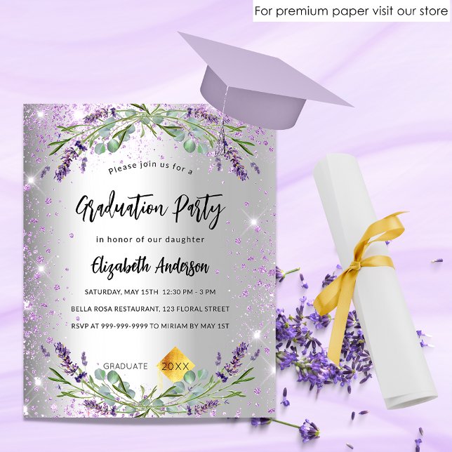 Budgetinbjudan för lavender studenten silver (Skapare uppladdad)