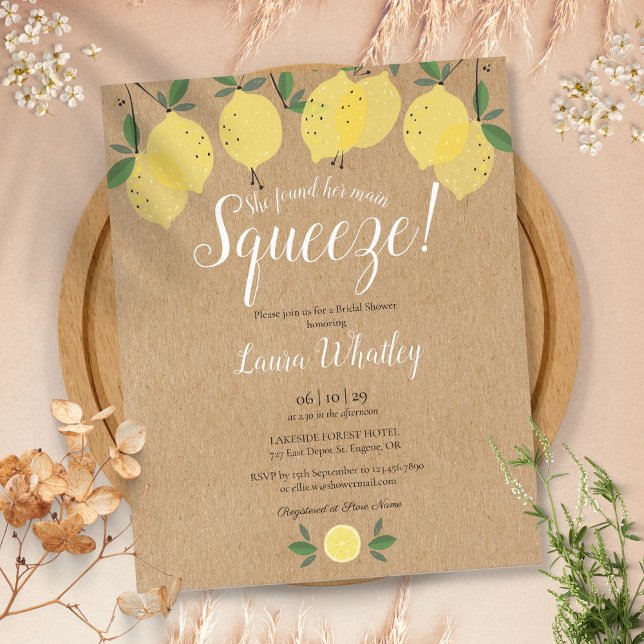 Budgetinbjudan för Lemon-Möhippa för huvudkök (Main Squeeze Lemon Bridal Shower Budget Invitation)