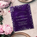 Budgetinbjudan för lila silver glitter flygblad<br><div class="desc">Observera att inbjudan är papper och mycket tunn. Kuvert ingår inte. För tjockare kort (samma design), besök vår butik. En modern, snyggt och glamorös inbjudan till en 21:a (eller vilken ålder som helst) födelsedagsfest. En djup lila färgad med faux silver glitter damm. Lila färg är ojämn. Namn är skrivet med...</div>