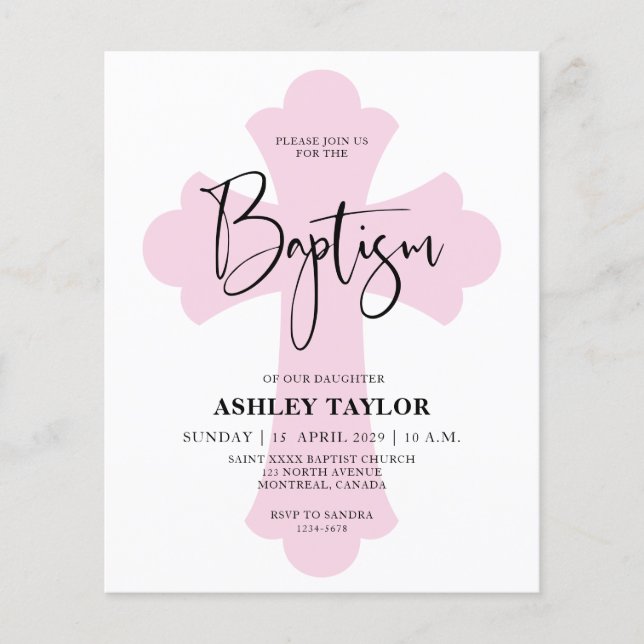 Budgetinbjudan för Ljusa rosa Kor-baptism (Framsida)