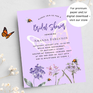 Budgetinbjudan för möhippa violett butterfly flygblad