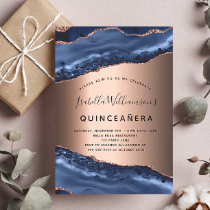Budgetinbjudan för Quinceanera blue agate ro guld Flygblad