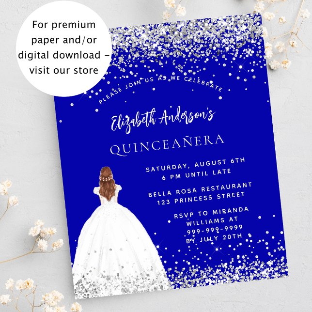 Budgetinbjudan för Quinceanera-royal med blå klänn (Skapare uppladdad)