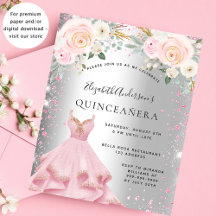Budgetinbjudan för Quinceanera silver rosa-