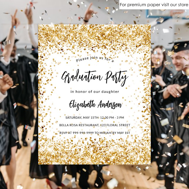 Budgetinbjudan för studenten, guld, glitter (Skapare uppladdad)
