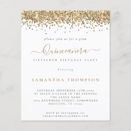 Budgetinbjudan Glam Guld Glitter Quinceañera