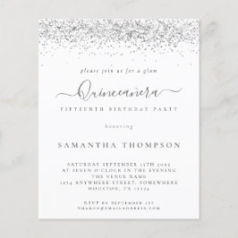 Budgetinbjudan Glam Silver Glitter Quinceañera