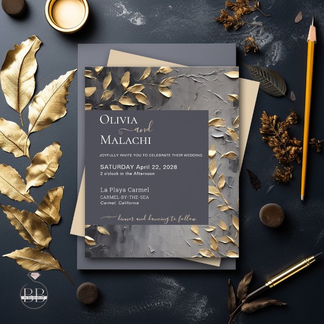 Budgetinbjudan Guld Löv Impasto Noir Flygblad (Skapare uppladdad)