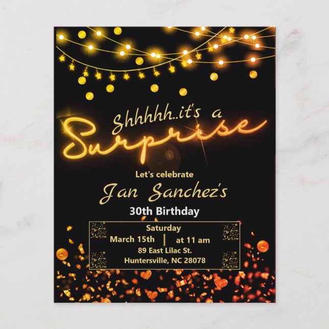 Budgetinbjudan QRcode F till Svart och guld-överra Flygblad (Framsidan)