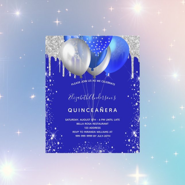 Budgetinbjudan Quinceanera royal blue silver (Skapare uppladdad)