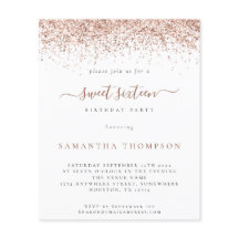 Budgetinbjudan Ro Guld Glitter Sweet 16