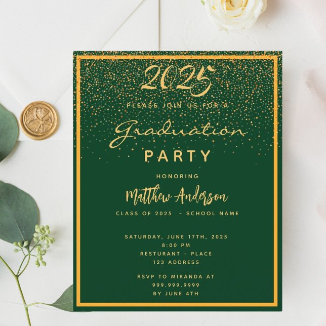 Budgetinbjudan Studenten 2023 party grönt guld (Skapare uppladdad)