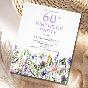 Budgetinbjudan till 60-dagars Lila Blommigt Flygblad