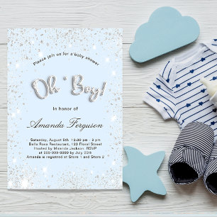 Budgetinbjudan till baby blue pojken silver flygblad