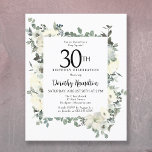 Budgetinbjudan till Blommigten 30års födelsedag Vi<br><div class="desc">Elegant 30års födelsedag har en botanisk ram av vita blommor och löv av djup grönt. Namn är skrivet i ett traditionellt skript. Hela texten kan enkelt redigeras för att skapa bara högernas högtalarton.</div>