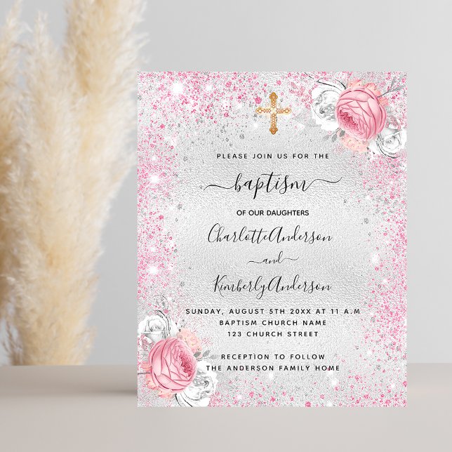 Budgetinbjudan till blommigten för Baptism silver  (Skapare uppladdad)