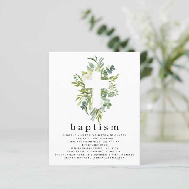 Budgetinbjudan till Botaniskt Löv Kor-baptism (Stående Fram)