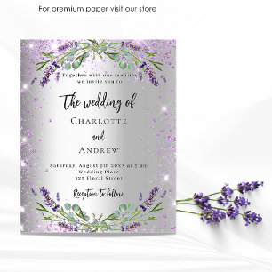 Budgetinbjudan till Bröllop lavender silver blommi Flygblad