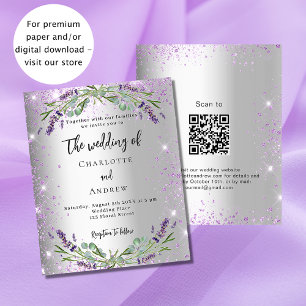 Budgetinbjudan till bröllop silver lavender QR OSA